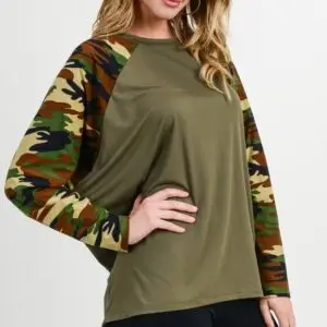 Women's Camouflage Dolman Sleeve Top-SMALL