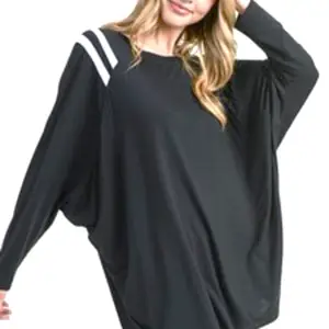 Women's Striped Shoulder Dolman Top-LARGE