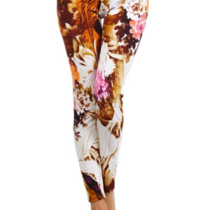 Women's Brown Orange Vintage Hawaiian Printed Leggings